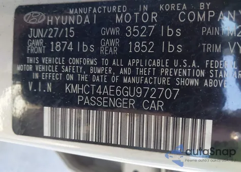 2016 Hyundai Accent Se from USA, damaged, VIN KMHCT4AE6GU972707